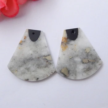 

Natural Gemstone Pyrite and Obsidian intarsia Earrings Pairs,31x28x3mm,9.2g