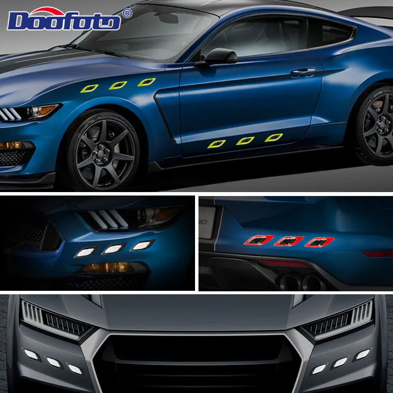 6pcs 3D Car Styling Reflective Carbon Fiber Bumper Strips Safety Warning Tape Secure Reflector Stickers Car Exterior Accessories