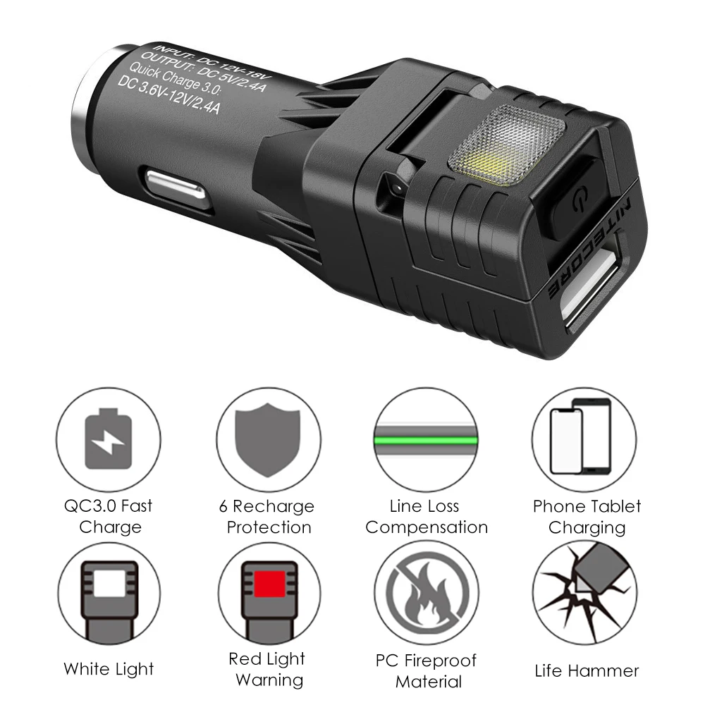 

2020 Kingshan Lighting Multifunctional All-in-one Vehicle gadget QC 3.0 Vehicle charger Glass Breaker Emergency Warning Light