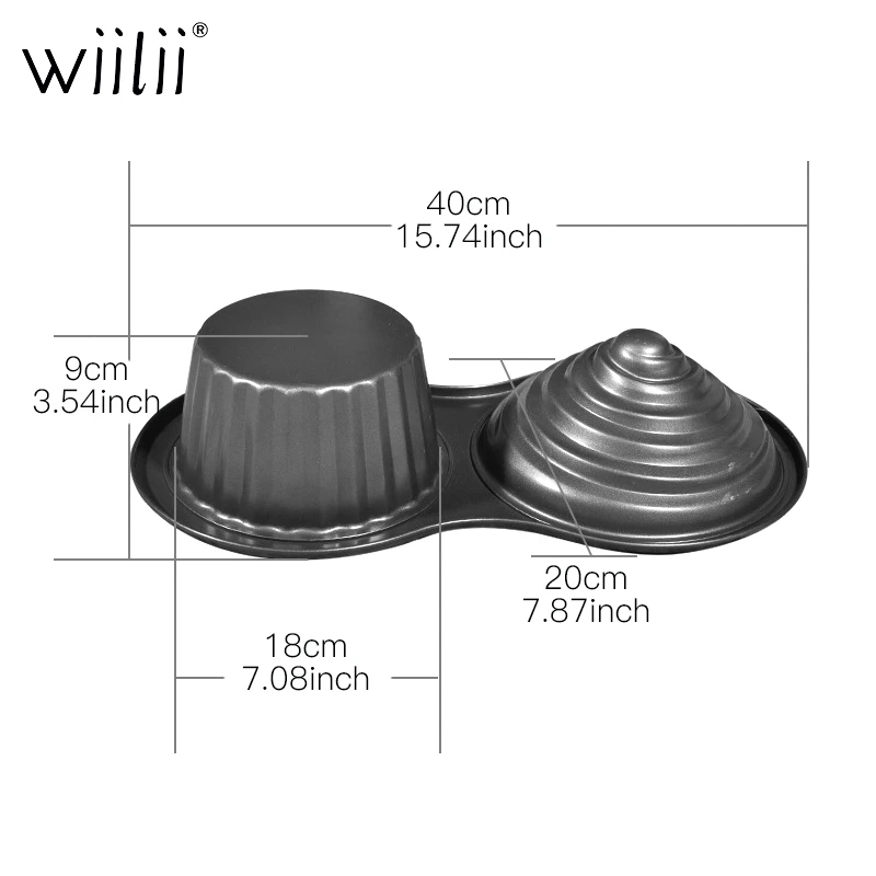 Wiilii 2 отверстия антипригарный гигантский кекс Пан 3D углеродистая сталь Jumbo кекс кастрюли чизкейк выпечки Формы Большой торт плесень