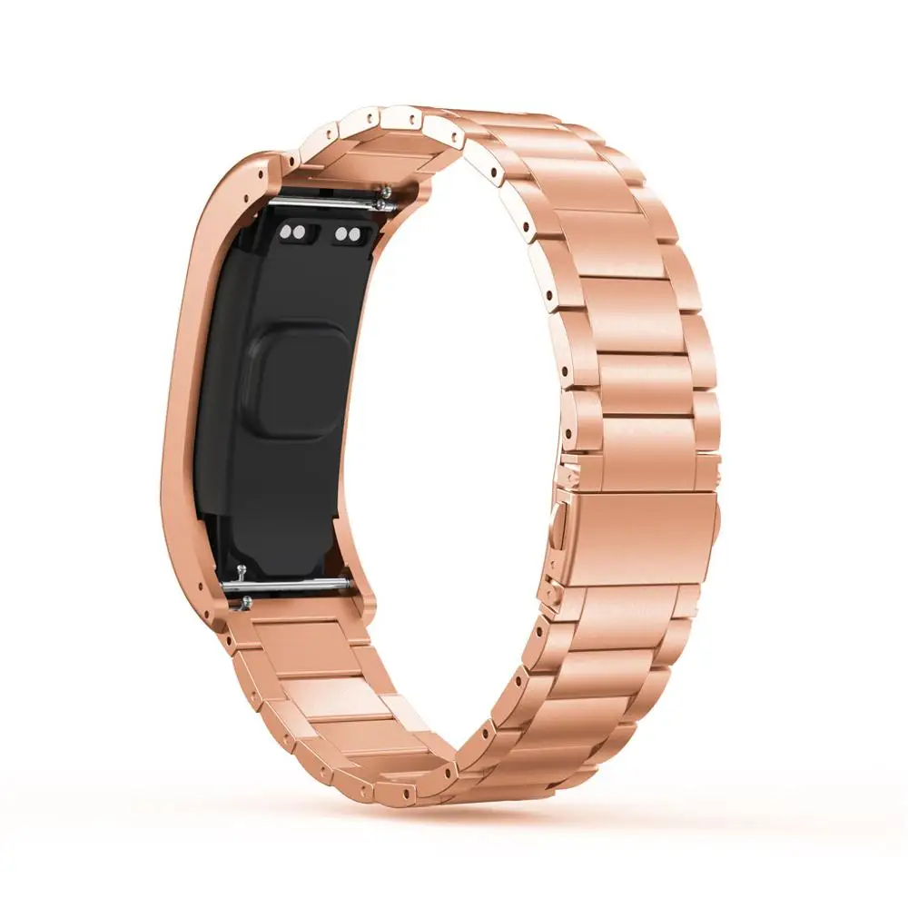 Rose Gold Для Garmin VIVOsmart HR+ твердый ремешок для часов из нержавеющей стали с рамкой роскошный модный ремешок черный серебристый - Цвет ремешка: Rose Gold