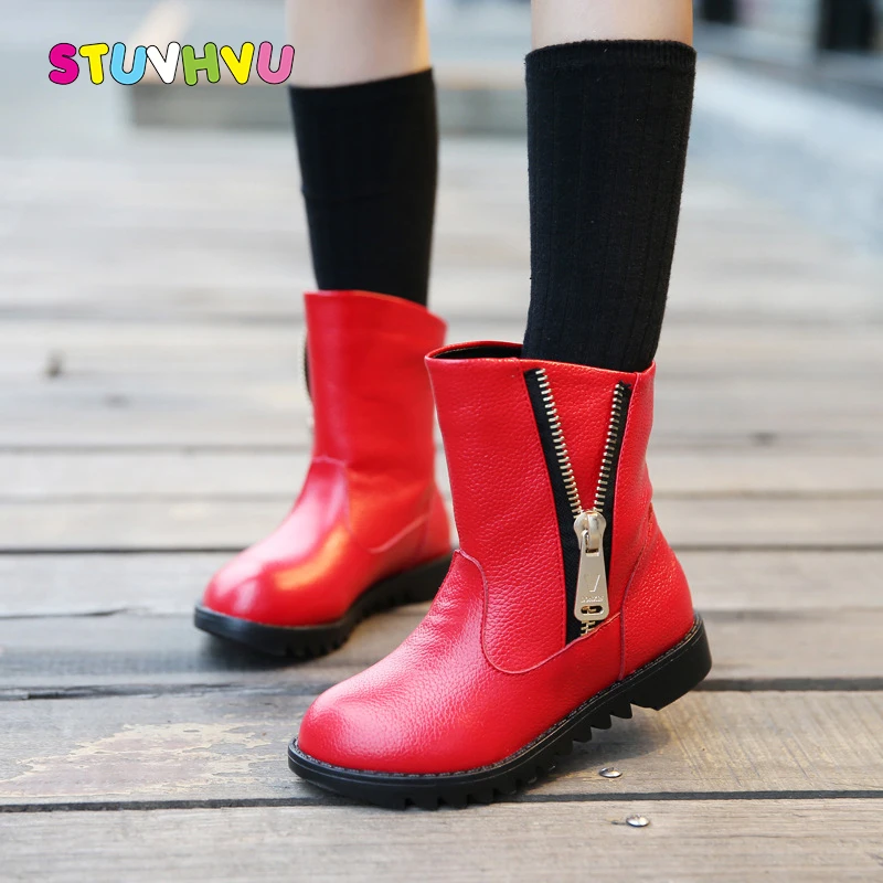 

Girls Martin Boots 2019 Autumn and Winter Genuine Leather Kids Waterproof Snow Boots Plus Velvet Warm Children Girl Shoes Boots