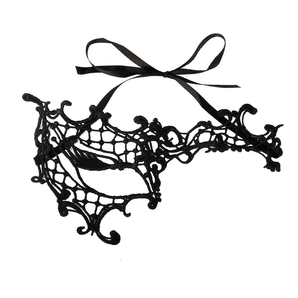 Stunning Lace Venetian Masquerade  One-Eyed Mask Ball Lady Costume Black