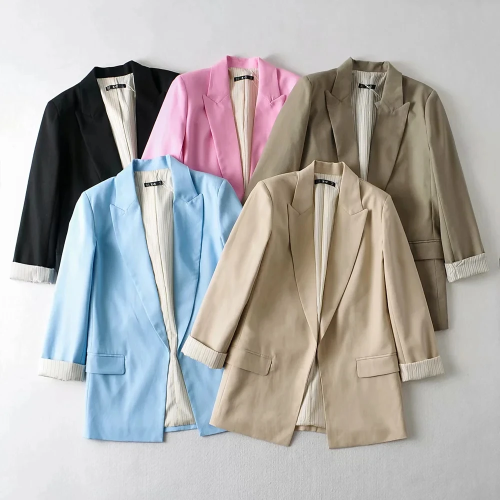 

Blue Double Breasted Blazer women blazer femenino Notched Collar Long Sleeve suit jacket casual office Blazer 2022