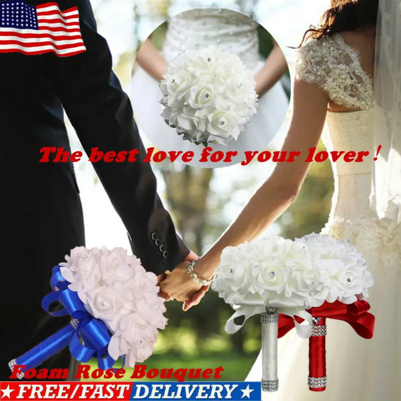 1pc Multi Color Bridal Bouquet Rose Foam Crystal Diamante Wedding Handmade Bridesmaid Flower Wedding Wreaths