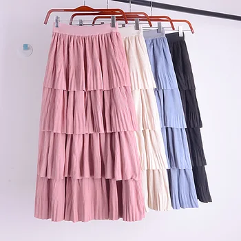 

new Korean style versatile high waist show thin deerskin velvet big swing show thin medium length skirt women's skirt