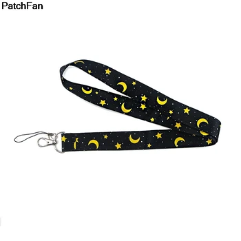

20pcs/lot A3251 Patchfan Black Lanayrd Moon Star Keychain Webbing Ribbon Neck Strap Fabric ID Badge Holders Necklace