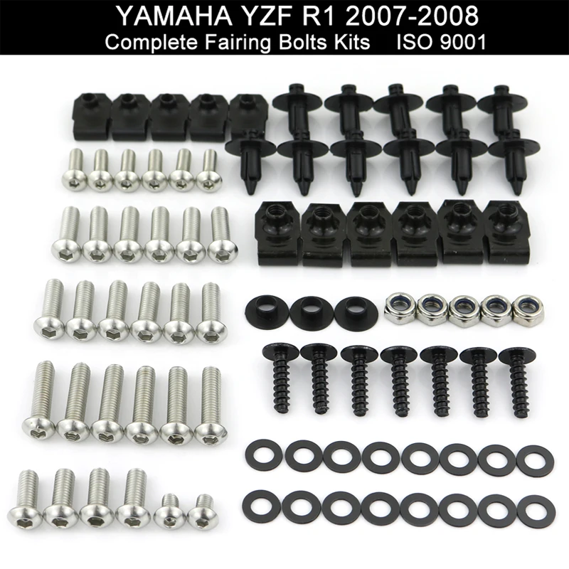 

Motorcycle Complete Full Fairing Bolts Kits Fit For Yamaha YZFR1 YZF R1 2007 2008 Stainless Steel Clips Nuts Bodywork Screws