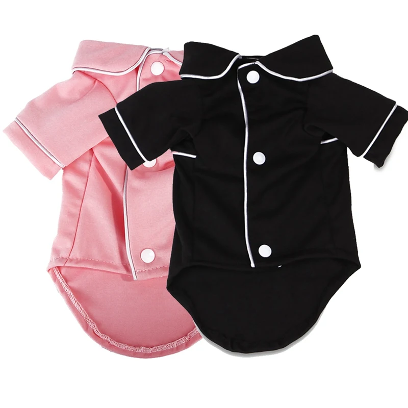 Pet Dog Cat T-shirts Cotton French Pajamas Suitable For Small And Medium Dog/cats 2-legged Button Solid-colored Shirt