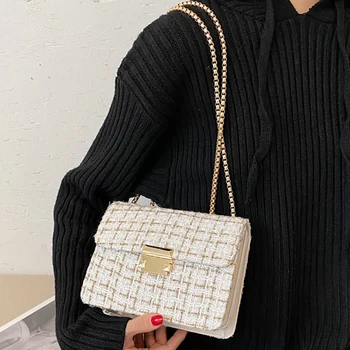 

Cotton Linen Shoulder Bags for Women 2020 Winter Trend Luxury Designer Cross-Body Bags Fashion Chain Handbags Branded Hand Bag
