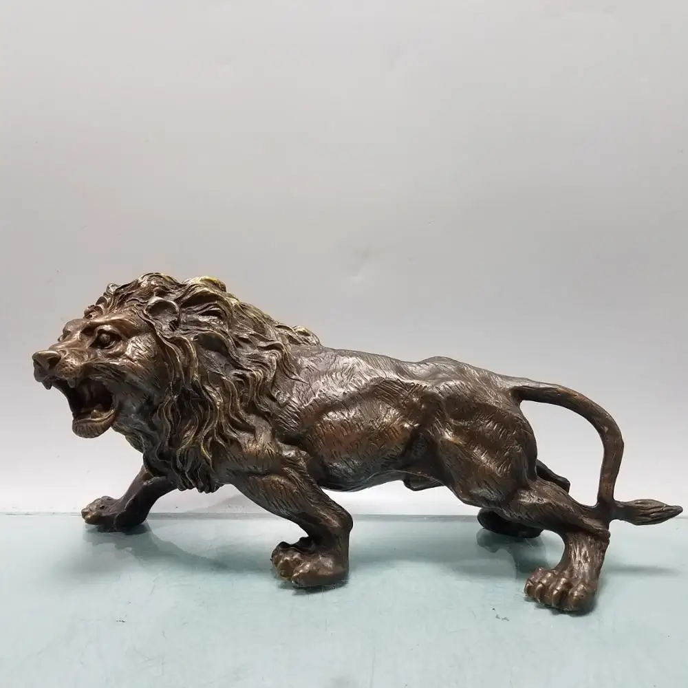 

13" Chinese Seikos brass distressed Lion statue Panthera leo Lion d'Afrique LeÃ³n King of the Forest African male lion statue