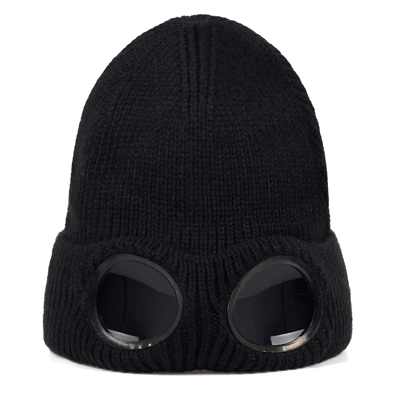 Masked personality Thickened Winter Knitted Hat winter outdoor riding hats Warm Beanies Skullies Ski Cap with Removable Glasses skully with brim Skullies & Beanies