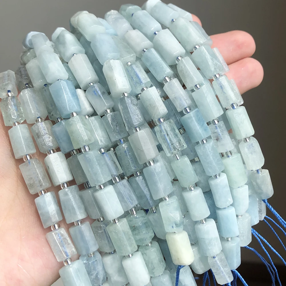 

6x10mm Natural Cylinder Shape Faceted Blue Aquamarines Stone Beads For Jewelry DIY Making Bracelet Accessories 7.5inches