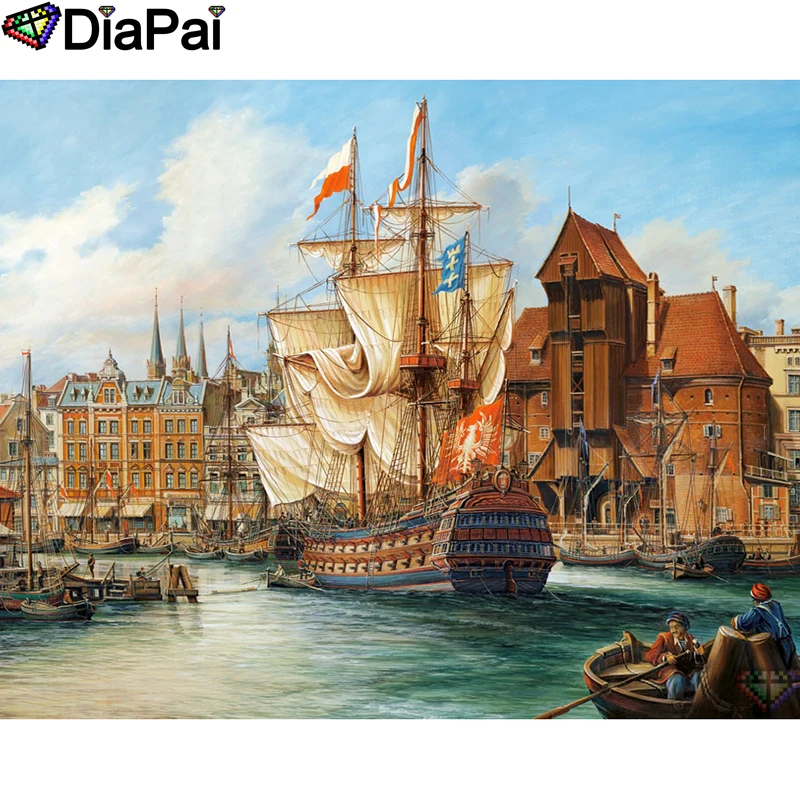 DIAPAI 5D Diy Diamond Painting Cross Stitch &quotBoat scenery&quot Home Decor Full Rhinestones Inlay Embroidery A26861 | Дом и сад