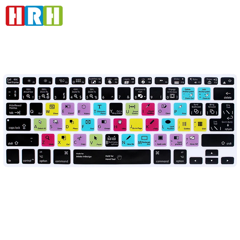 

HRH InDesign Hotkey Shortcuts Function Silicone Keyboard Cover ProtectorSkin For Mac Air Pro Retina 13 15 17 Both EU/US