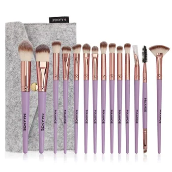 

Hot 14 Pcs/set Makeup Brushes Fashion Purple Handle Powder Foundation Eyeshadow Lip Brushes Set Beauty Tools With Storage Bag