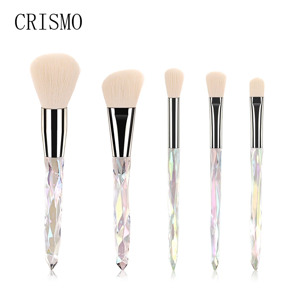 CRISMO 5Pcs Crystal Makeup Brushes Set Professional Cosmetics Brushes Colorful Contour Base Powder Blush Foundation Makeup 5