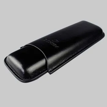 

COHIBA Black Leather Holder 2 Tube Travel Cigar Case Cigar Humidor, suit for cuban cigar