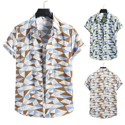 2021 nova chegada camisas masculinas camicias havaianas blusa topo verão casual botão selvagem camisas impressas de manga curta blusas #