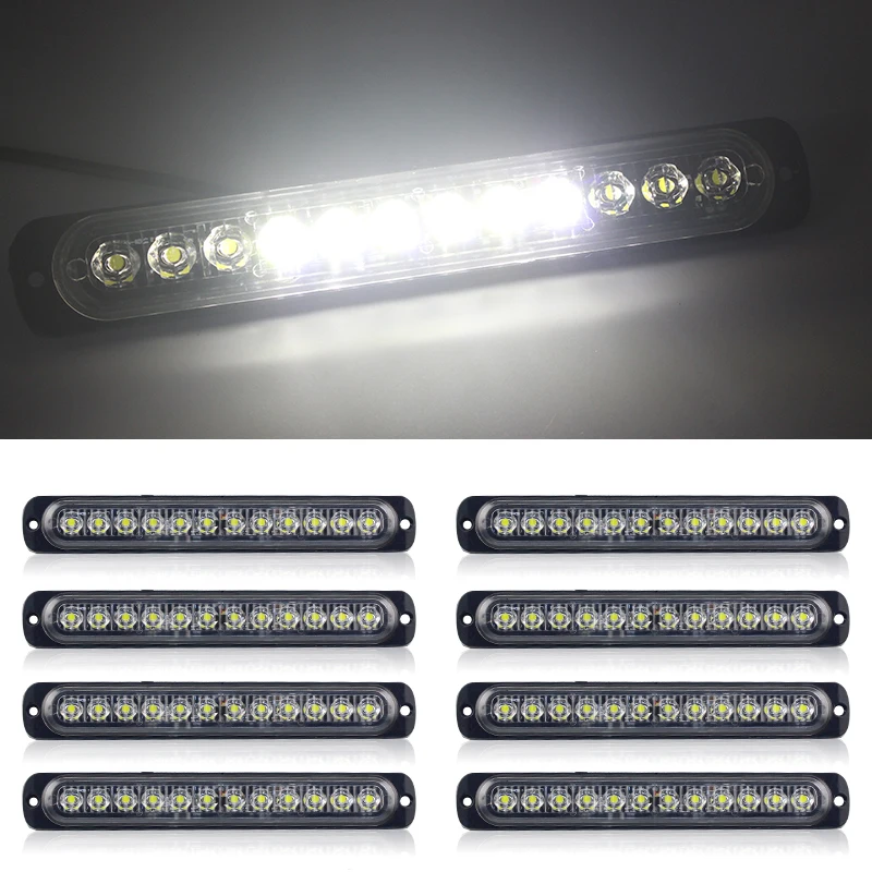 

8x Car Truck Strobe Flash Light Strip Side Lamp Bar Ultra Thin 36W White 12-LED