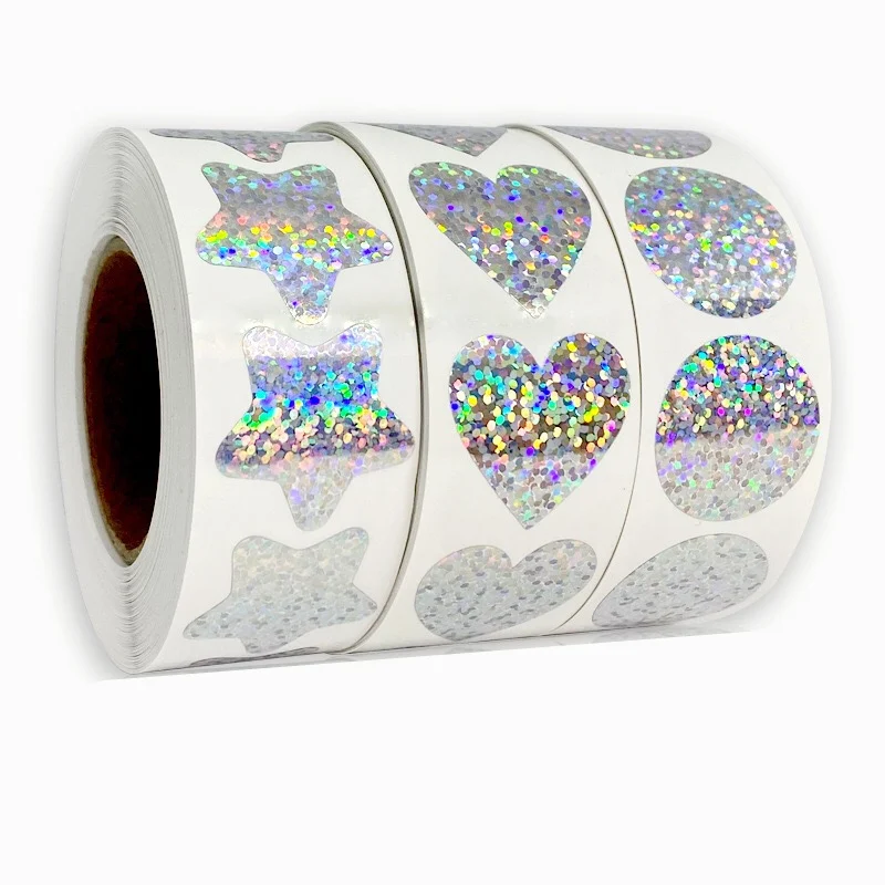 

500pcs/roll Holographic Laser Star/Round/Heart Shaped Sticker Seal Labels DIY Christmas Gift Decoration Sticker for Package