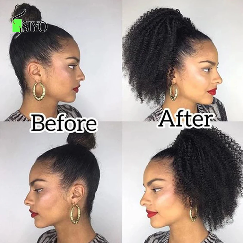 Rabo de Cavalo Remy em Linha Extensões de Cabelo para Preto Feminino em Linha Siyo Peruano Reta Cabelo Humano Pônei Cauda Cordão 11 High Quality Apliques e perucas