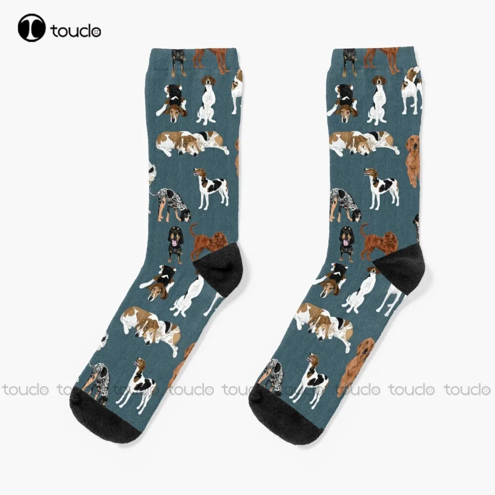 

Coonhounds On Dark Teal Socks Soccer Socks Women Personalized Custom Unisex Adult Teen Youth Socks Halloween Christmas Gift