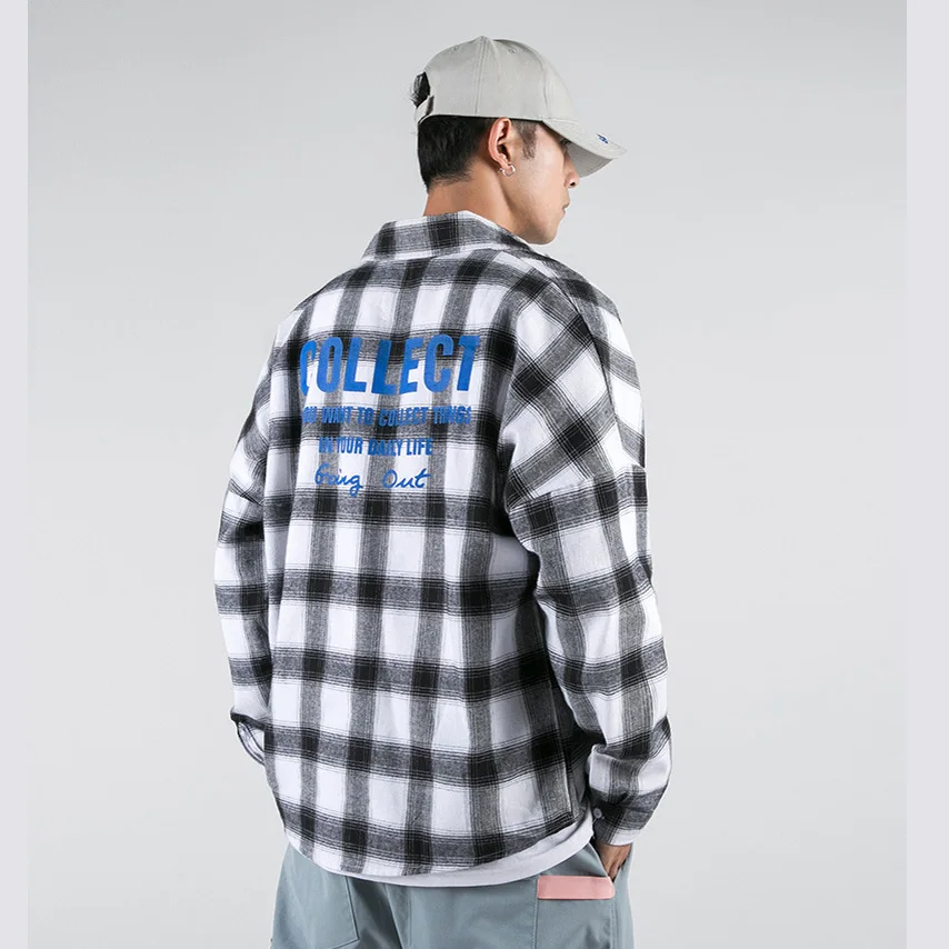 Мужская рубашка, быстрая мода, осень, весна, chemise homme, повседневная, с длинным рукавом, свободная, с принтом, клетчатая рубашка для мужчин