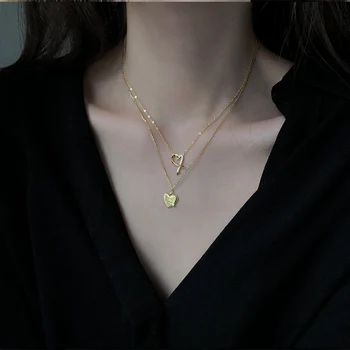 

Silver Heart Necklace Layered Pendant Wholesale Chain Valentines Day Gift Women Accessories Fashion Jewelry Free Shiping