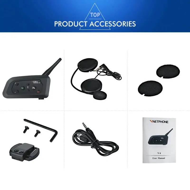 1 шт./1 пара V4 мотоциклетный шлем Bluetooth гарнитуры 4 всадника BT внутренняя связь
