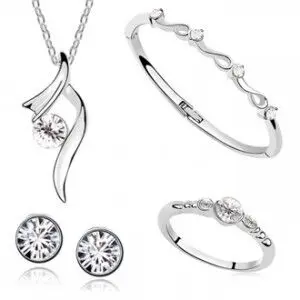 Изысканный ювелирный набор из стерлингового серебра 925 пробы для женщин свадебный взрыв белое кристаллическое ожерелье браслет кольцо серьги набор yw001