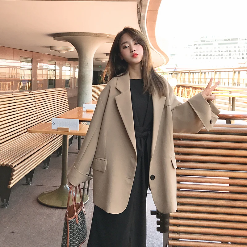 Korean Loose Ladies Blazer Black Casual Stylish Suit Jacket Simple Veste Blazer High Street Vintage Women's Clothing New MM60NXZ
