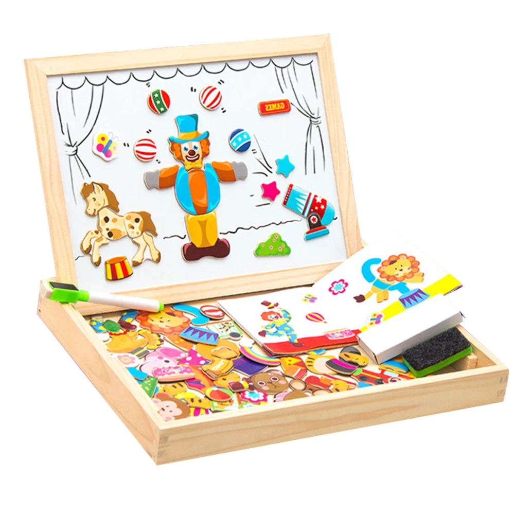 Деревянные игрушки животные магнитная доска мольберт головоломка 3D игрушечная