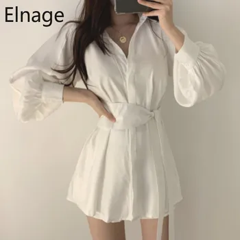 

Elnage Solid Bandage Lace Up Slim High Waist Chiffon Blouse Long Sleeved Shirt Sunscreen Tops Spring Women Clothing 5A512