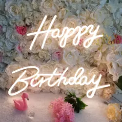 Grand panneau néon LED joyeux anniversaire 23 pouces, panneau lumineux néon personnalisé pour fête d'anniversaire, décor mural de Bar 