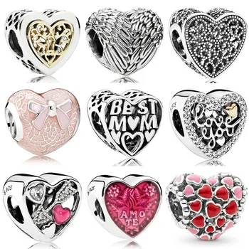 

2020 Fashion Classic 925 Sterling Silver Vintage Heart Charm Bead Fit Pandoras Bracelet Bangle LOVE Charm Beads DIY Jewelry Gift
