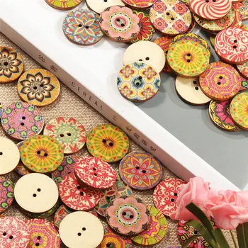 

100 capsules / bag Vintage style disc printed wooden buttons Vintage DIY handmade buttons
