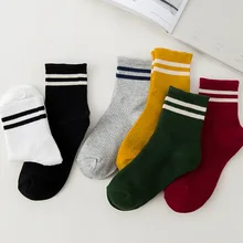 Хлопковые носки без пятки на весну и осень в Корейском стиле с двумя полосками, короткие женские носки в студенческом стиле, спортивные хлопковые носки в полоску