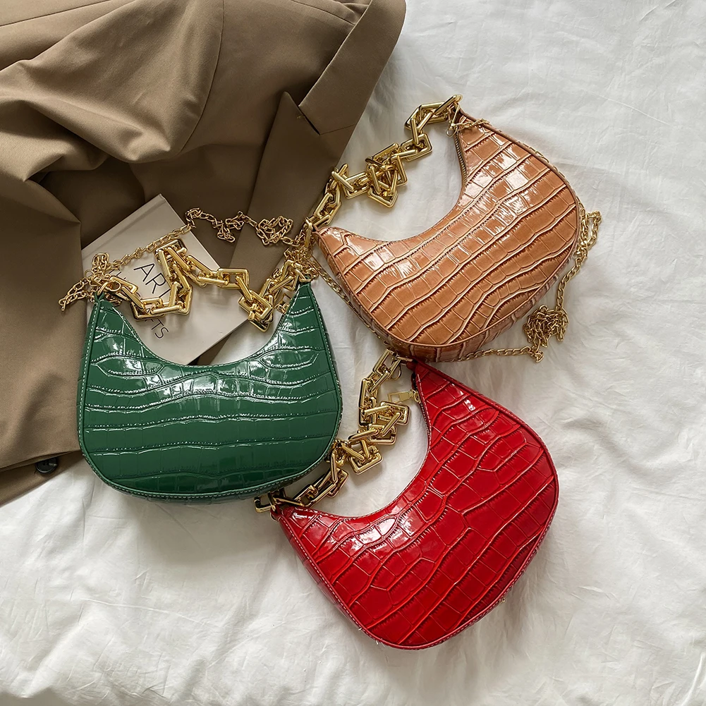 Fashion Round Shaped Crossbody Bags for Women Alligator Pattern PU