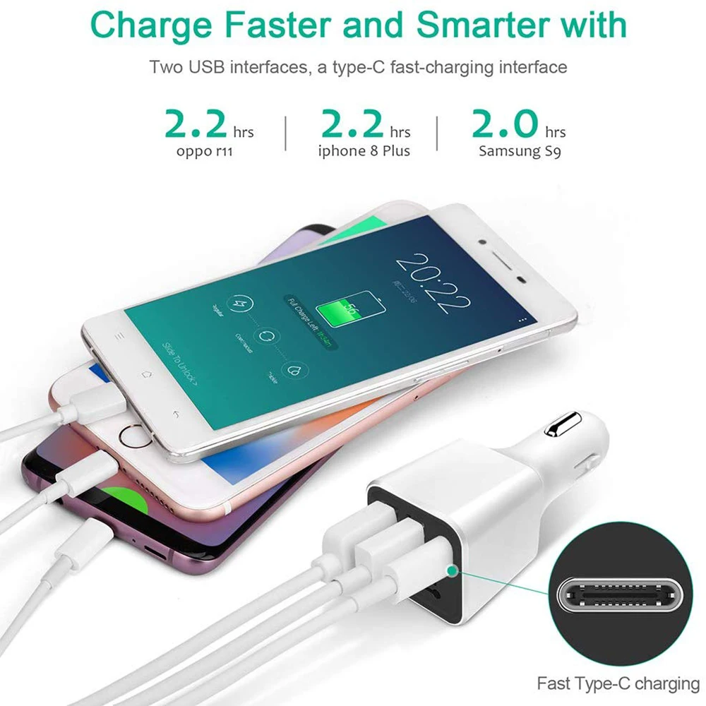 Автомобильное зарядное устройство флеш подходит 3.1A Dual USB и type C порт Универсальное зарядное устройство для iPhone iPad Pro Air Mini samsung huawei One Plus Charing