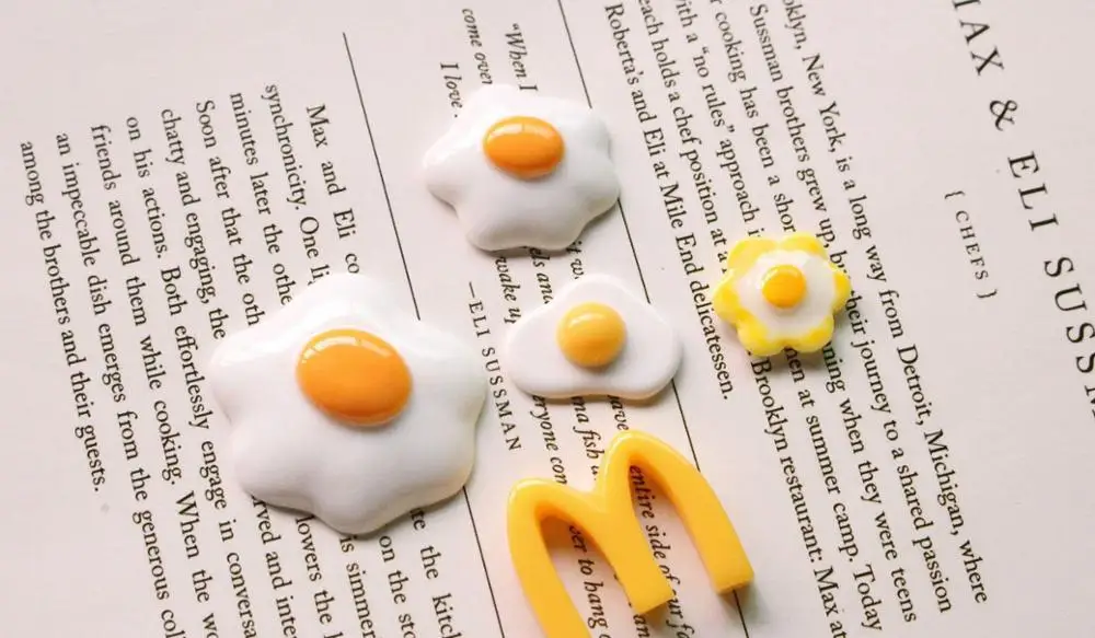 5Pcs Slime Charms Poached Egg Omelette Slime Accessories Beads Making Supplies With Drawstring Pouch For DIY Crafts Scrapbooki