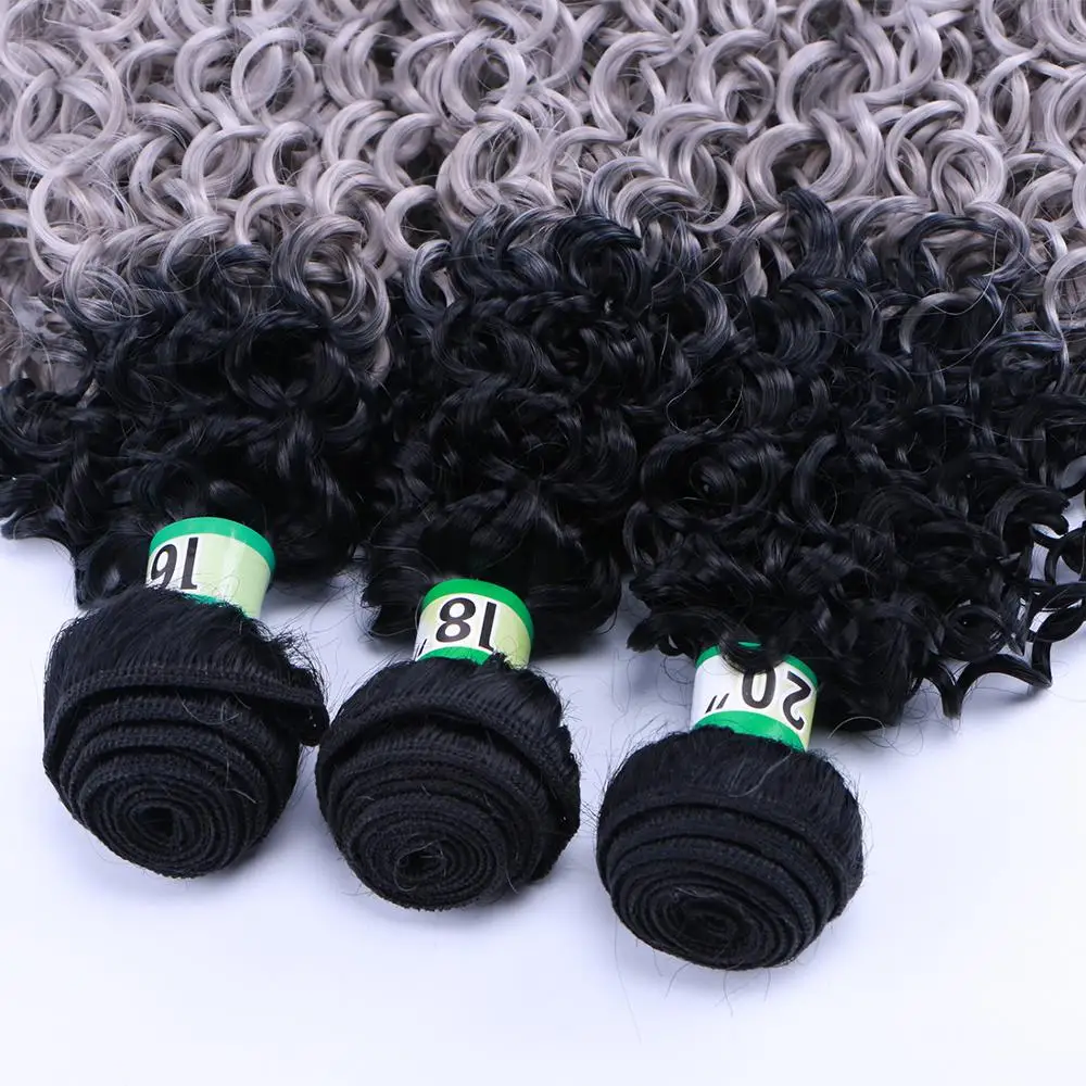 Ombre Kinky Curly Hair weave black to grey double weft 70 g/pcs synthetic hair bundles