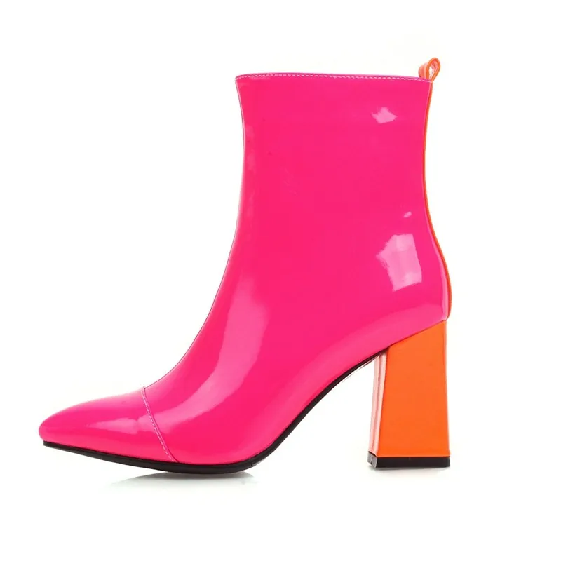 Sexy Nightclub pole dance women's shoes winter 2020 new patent leather pointed toe high heels yellow calf boots plus size 45 46