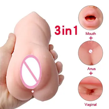 3 in 1 Real Pussy Male Masturbation CUP 3D Sex Toys For Fake Erotic Men 18 Masturbator Adult Vagina Products Artificial Blowjob 3
