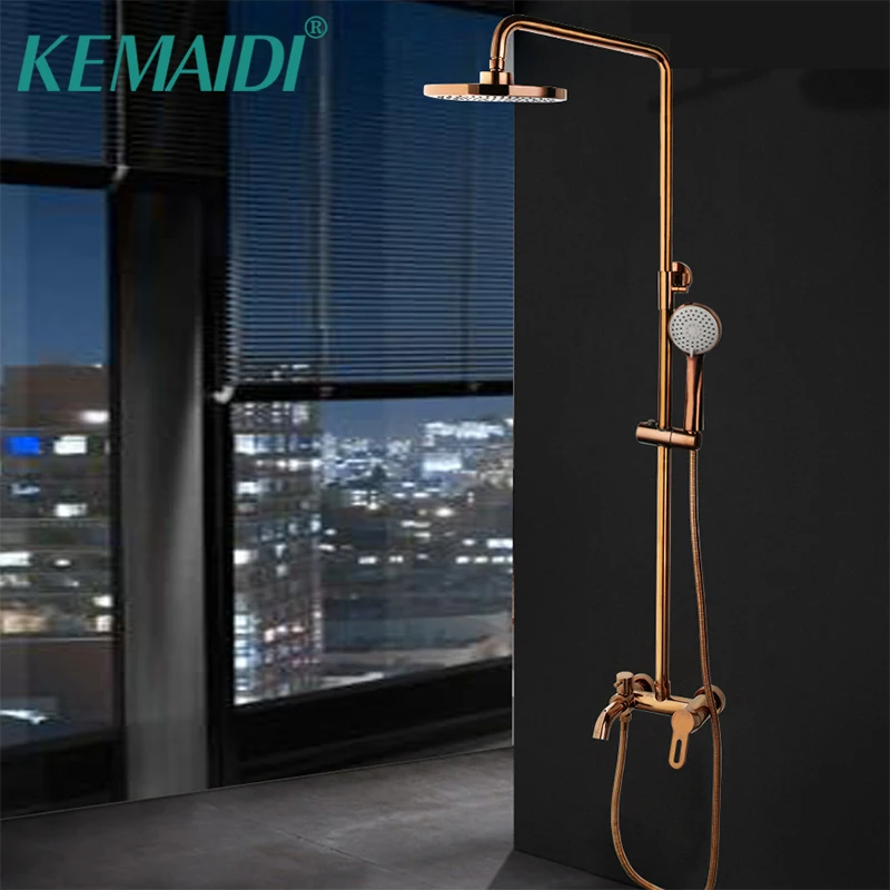 

KEMAIDI Rainfall Rose Golden Shower Faucet Set with Handshower Single Lever Swivel Spout Bath Shower Mixer System Shower Tap