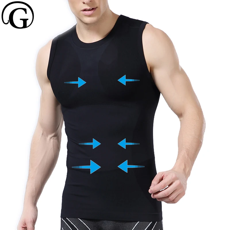 

Men Tank Top PRAYGER New Sleeveless O Neck Shirt Soft Body Tops Control Waist Vest Back Posture Corrector