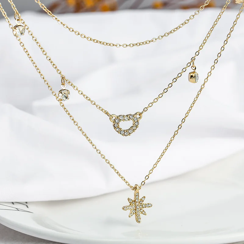 

Korean-style Fashion Creative Geometry Three Layer Choker South Korea Simple Students Cast-in Bricks Short Neck Band Necklace A1