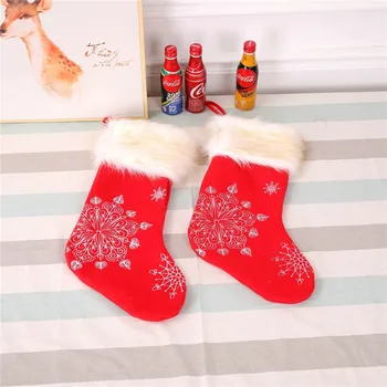 

20 Inch New Year Christmas Stocking Candy Bag Snowflake Embroidered Socks Xmas Tree Hanging Pendant Toy Gifts- ztou
