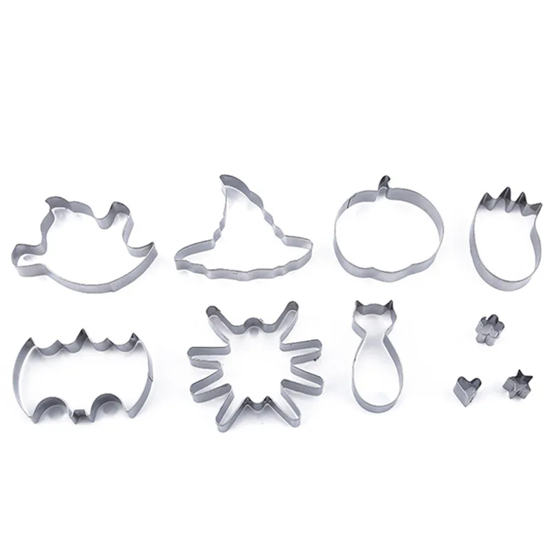 10pcs/lot Stainless Steel Cutters Decorations Pumpkin Witch Hat Skull Ghost Biscuit Cutters Halloween Series Baking Tools