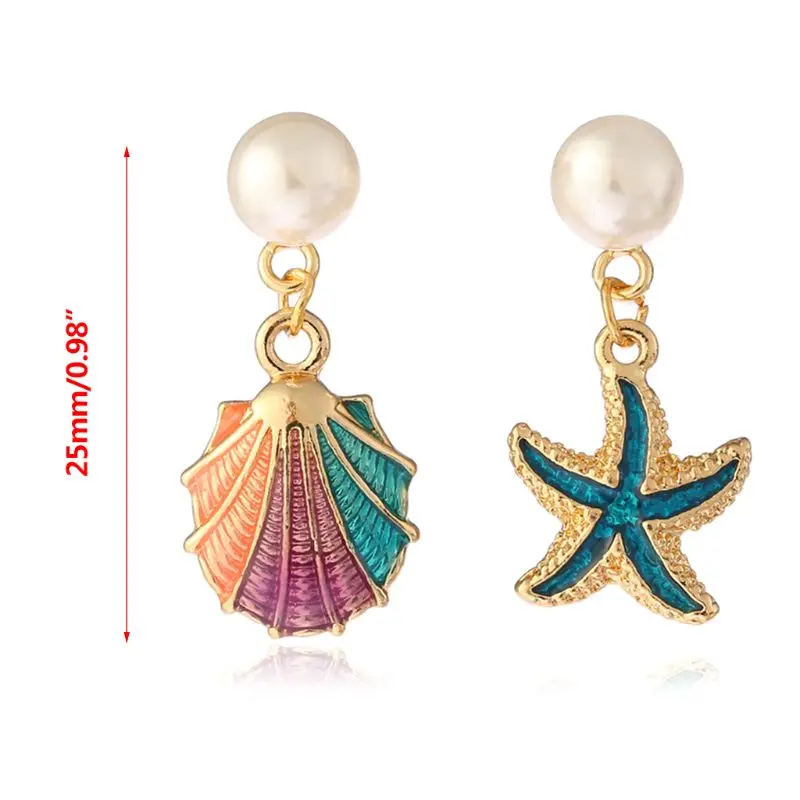 Alloy Enamel Shell Starfish Dangle Earrings For Women